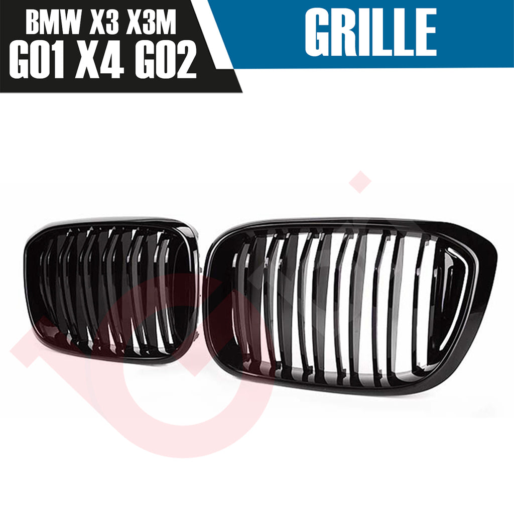BMW X3 G01 X3M X4 G02 X4M 2018-2022 GLOSS BLACK DOUBLE SLAT STYLE FRONT KIDNEY GRILLE