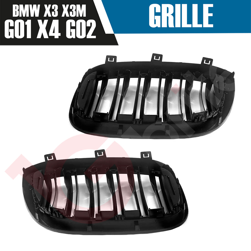 BMW X3 G01 X3M X4 G02 X4M 2018-2022 GLOSS BLACK DOUBLE SLAT STYLE FRONT KIDNEY GRILLE