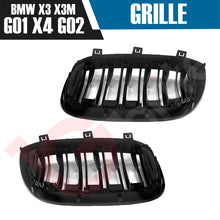 Load image into Gallery viewer, BMW X3 G01 X3M X4 G02 X4M 2018-2022 GLOSS BLACK DOUBLE SLAT STYLE FRONT KIDNEY GRILLE