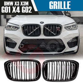 BMW X3 G01 X3M X4 G02 X4M 2018-2022 GLOSS BLACK DOUBLE SLAT STYLE FRONT KIDNEY GRILLE