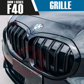 BMW 1 SERIES F40 2019-2023 GLOSS BLACK DOUBLE SLAT STYLE FRONT KIDNEY GRILLE