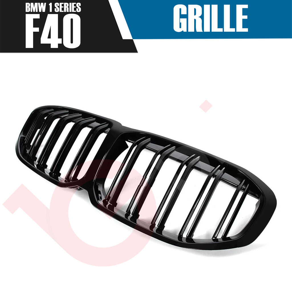 BMW 1 SERIES F40 2019-2023 GLOSS BLACK DOUBLE SLAT STYLE FRONT KIDNEY GRILLE