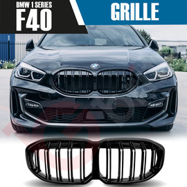 BMW 1 SERIES F40 2019-2023 GLOSS BLACK DOUBLE SLAT STYLE FRONT KIDNEY GRILLE