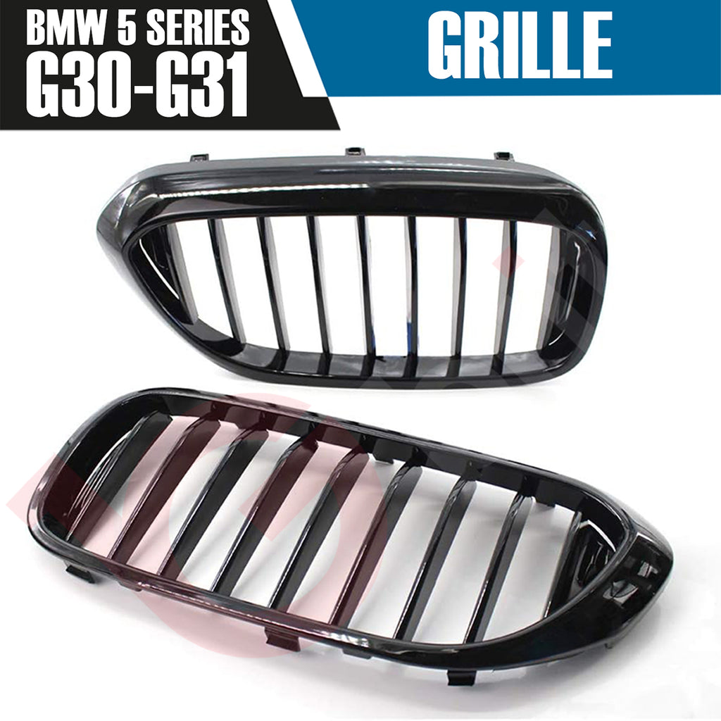 BMW 5 SERIES G30 G31 2017-2020 GLOSS BLACK SINGLE SLAT STYLE FRONT KIDNEY GRILLE