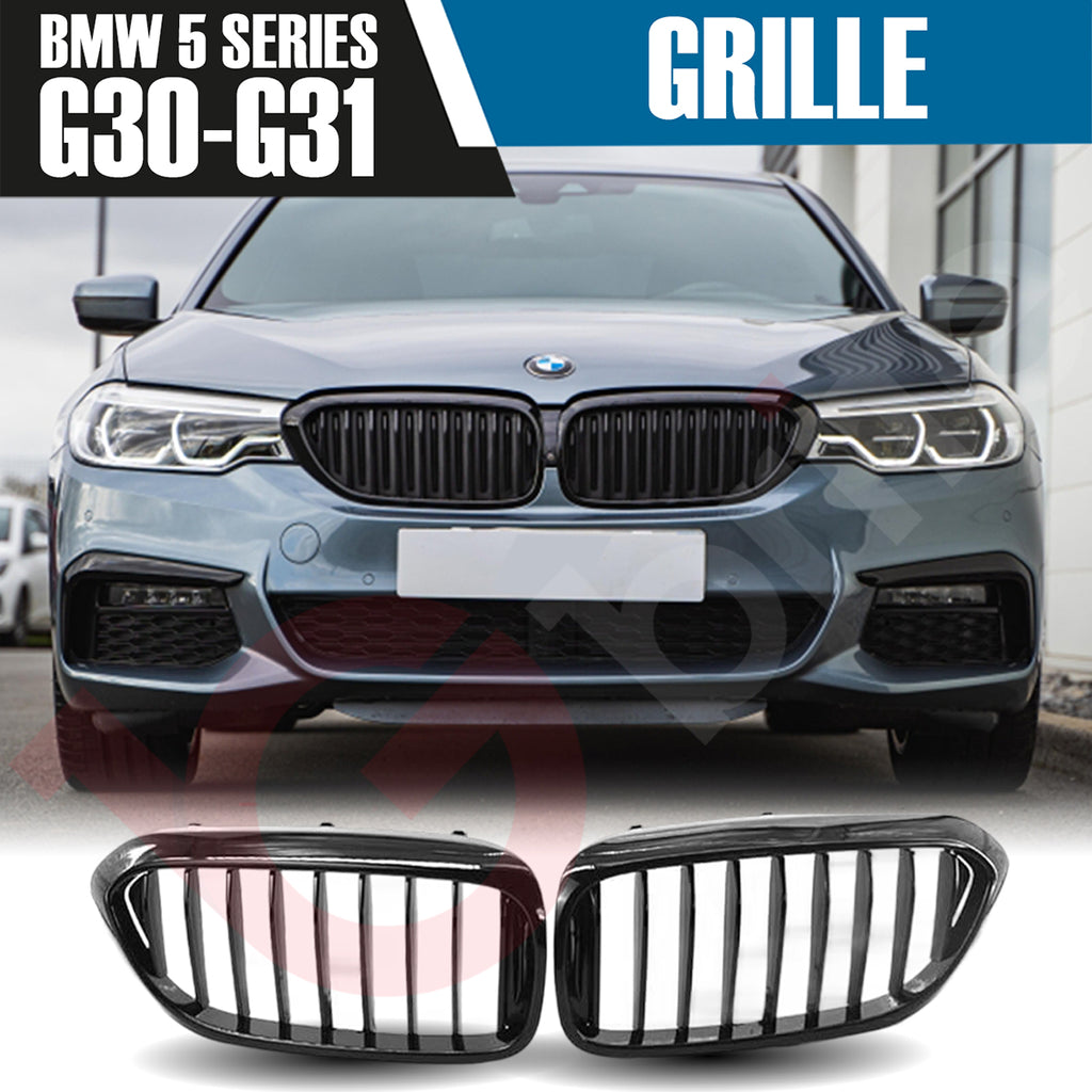 BMW 5 SERIES G30 G31 2017-2020 GLOSS BLACK SINGLE SLAT STYLE FRONT KIDNEY GRILLE