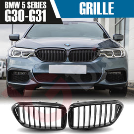 BMW 5 SERIES G30 G31 2017-2020 GLOSS BLACK SINGLE SLAT STYLE FRONT KIDNEY GRILLE