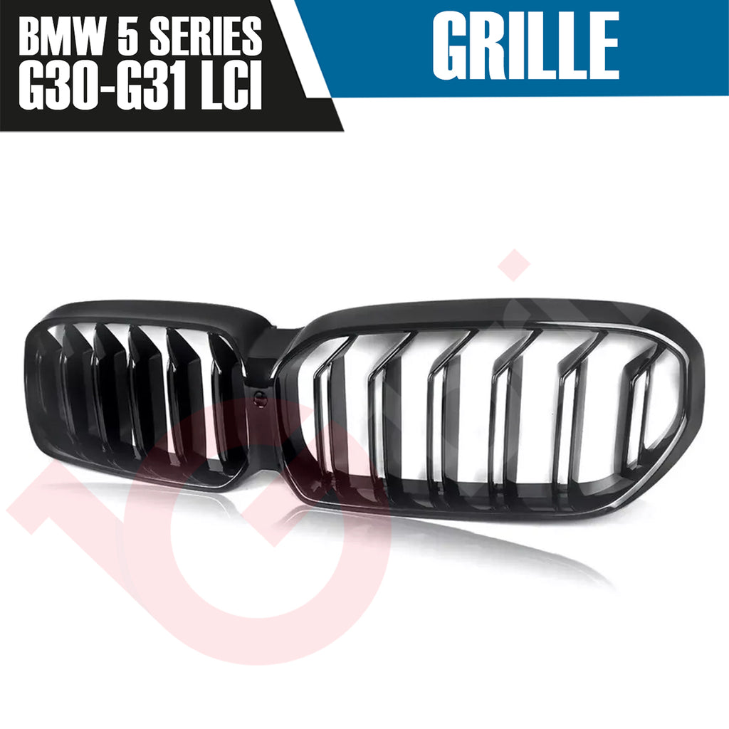 BMW 5 SERIES G30 G31 LCI 2021-2023 GLOSS BLACK DOUBLE SLAT STYLE FRONT KIDNEY GRILLE