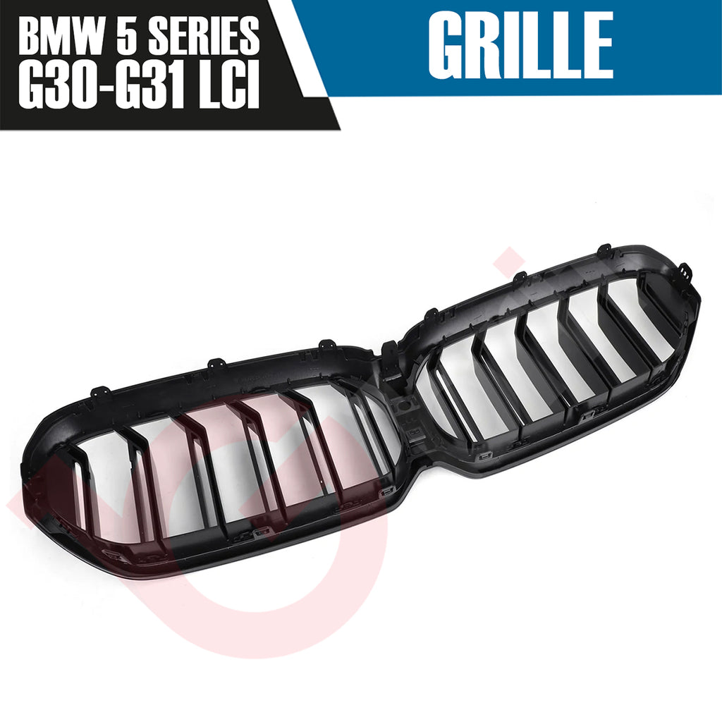 BMW 5 SERIES G30 G31 LCI 2021-2023 GLOSS BLACK DOUBLE SLAT STYLE FRONT KIDNEY GRILLE