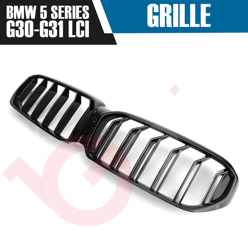 BMW 5 SERIES G30 G31 LCI 2021-2023 GLOSS BLACK DOUBLE SLAT STYLE FRONT KIDNEY GRILLE