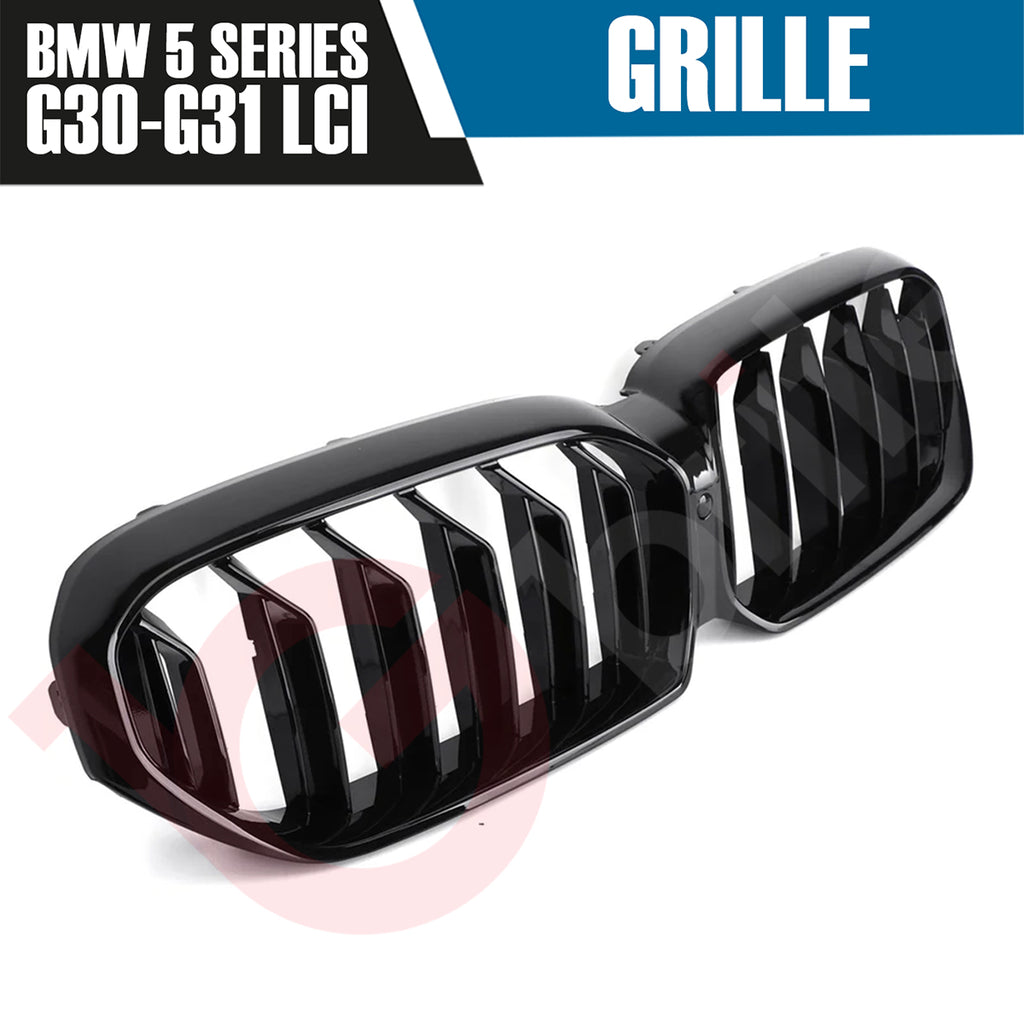 BMW 5 SERIES G30 G31 LCI 2021-2023 GLOSS BLACK DOUBLE SLAT STYLE FRONT KIDNEY GRILLE