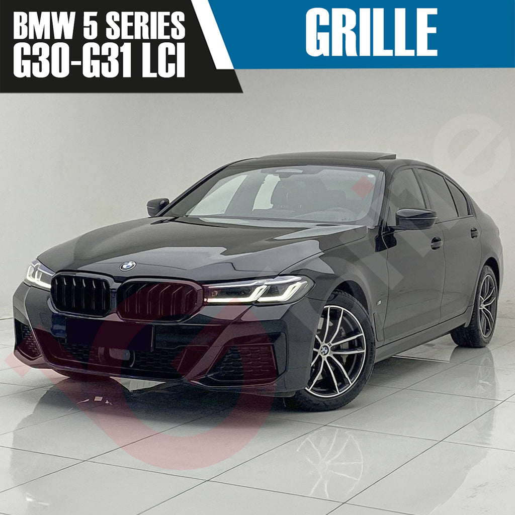 BMW 5 SERIES G30 G31 LCI 2021-2023 GLOSS BLACK DOUBLE SLAT STYLE FRONT KIDNEY GRILLE