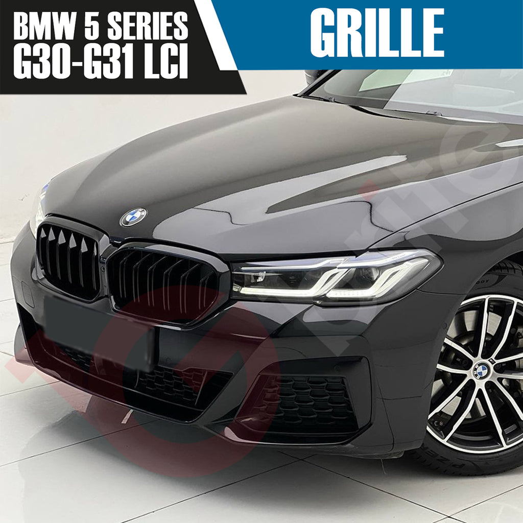 BMW 5 SERIES G30 G31 LCI 2021-2023 GLOSS BLACK DOUBLE SLAT STYLE FRONT KIDNEY GRILLE