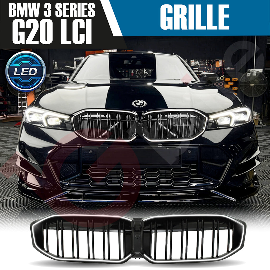 BMW 3 SERIES G20 G21 LCI 2023-2025 DOUBLE SLAT + LED LIGHT FRONT KIDNEY GRILLE