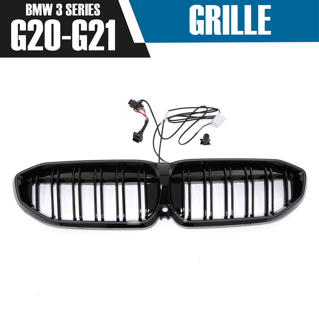 BMW 3 SERIES G20 G21 2019-2022 DOUBLE SLAT STYLE + LED LIGHT FRONT KIDNEY GRILLE
