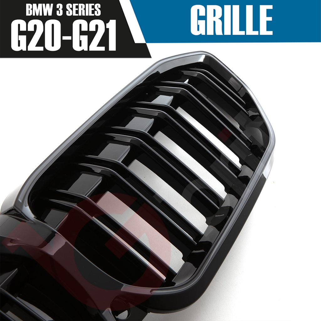 BMW 3 SERIES G20 G21 2019-2022 DOUBLE SLAT STYLE + LED LIGHT FRONT KIDNEY GRILLE