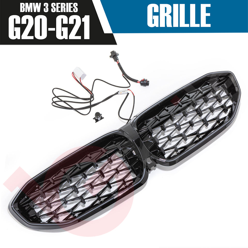 BMW 3 SERIES G20 G21 2019-2022 DIAMOND CUT STYLE + LED LIGHT FRONT KIDNEY GRILLE