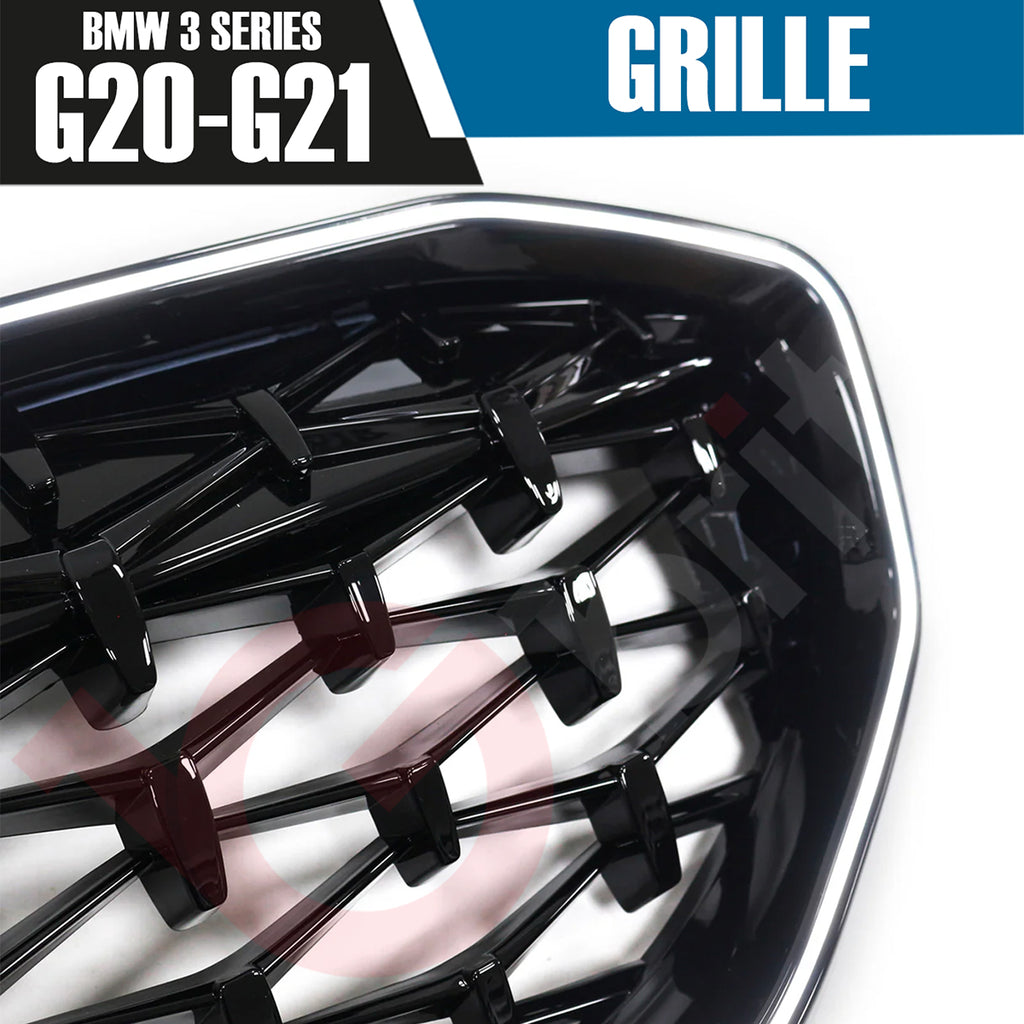 BMW 3 SERIES G20 G21 2019-2022 DIAMOND CUT STYLE + LED LIGHT FRONT KIDNEY GRILLE