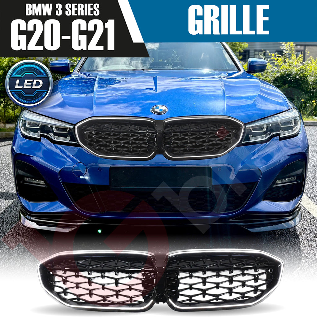 BMW 3 SERIES G20 G21 2019-2022 DIAMOND CUT STYLE + LED LIGHT FRONT KIDNEY GRILLE