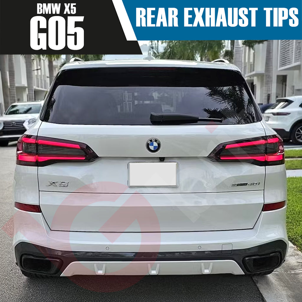 2x BMW X5 G05 GLOSS BLACK EXHAUST TIPS 2018+ REAR STAINLESS STEEL TAIL PIPE UPGRADE