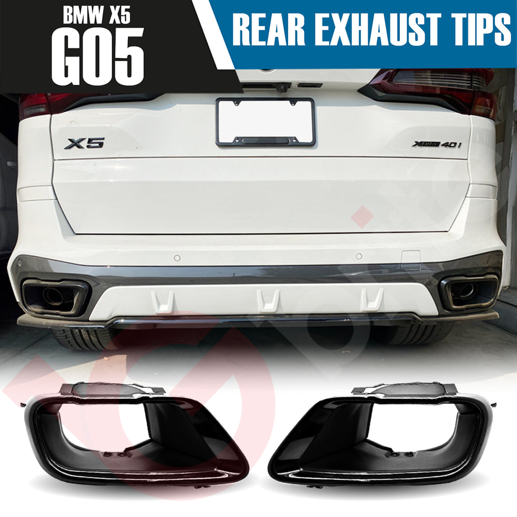 2x BMW X5 G05 GLOSS BLACK EXHAUST TIPS 2018+ REAR STAINLESS STEEL TAIL PIPE UPGRADE