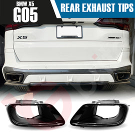 2x BMW X5 G05 GLOSS BLACK EXHAUST TIPS 2018+ REAR STAINLESS STEEL TAIL PIPE UPGRADE