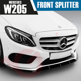 MERCEDES C-Class W205 C205 2015-18 FRONT LIP SPLITTER GLOSS BLACK AMG LINE UPGRADE