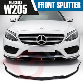 MERCEDES C-Class W205 C205 2015-18 FRONT LIP SPLITTER GLOSS BLACK AMG LINE UPGRADE
