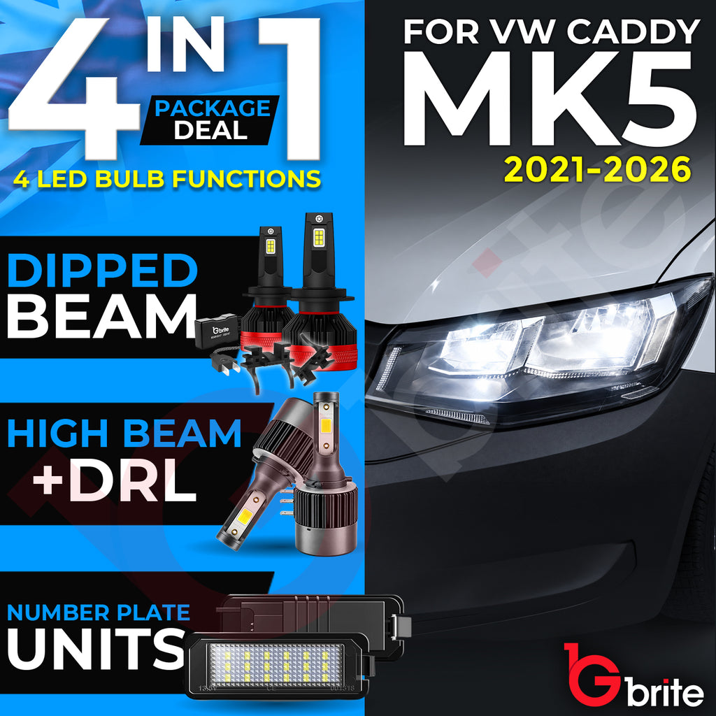 Gbrite VW Caddy MK5 LED Upgrade Kit H7 H15 DRL & Number Plate Lights (2021–2026)