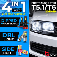 Load image into Gallery viewer, Gbrite 4-in-1 H4 LED bulb package for VW Transporter T5.1 and T6 2010–2019, covering dipped beam, high beam, DRL and sidelights