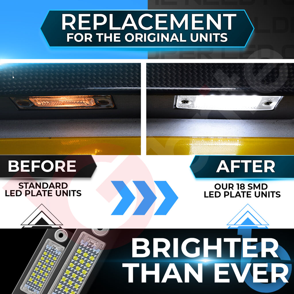 2x 18 LED NUMBER PLATE LIGHT UNITS 5500K XENON WHITE FOR VW CADDY TRANSPORTER T5 T6