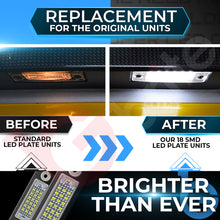 Load image into Gallery viewer, 2x 18 LED NUMBER PLATE LIGHT UNITS 5500K XENON WHITE FOR VW CADDY TRANSPORTER T5 T6