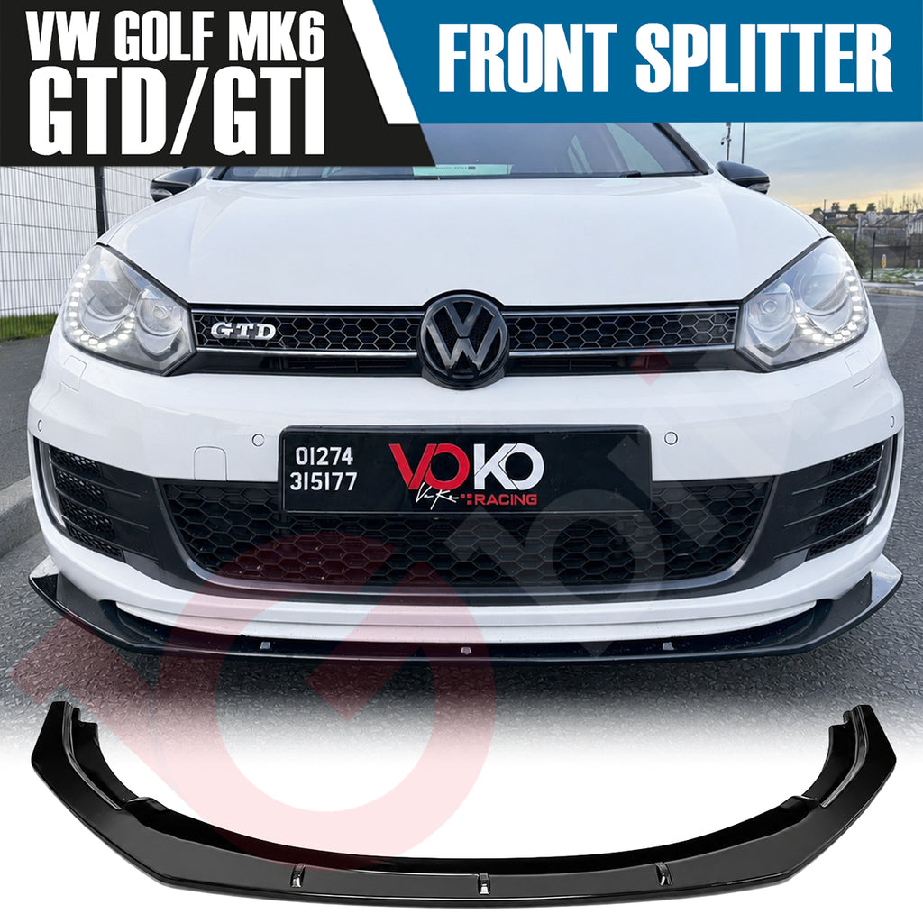 VW GOLF MK6 GTI GTD 2008 - 2012 GLOSS BLACK FRONT BUMPER SPLITTER LIP
