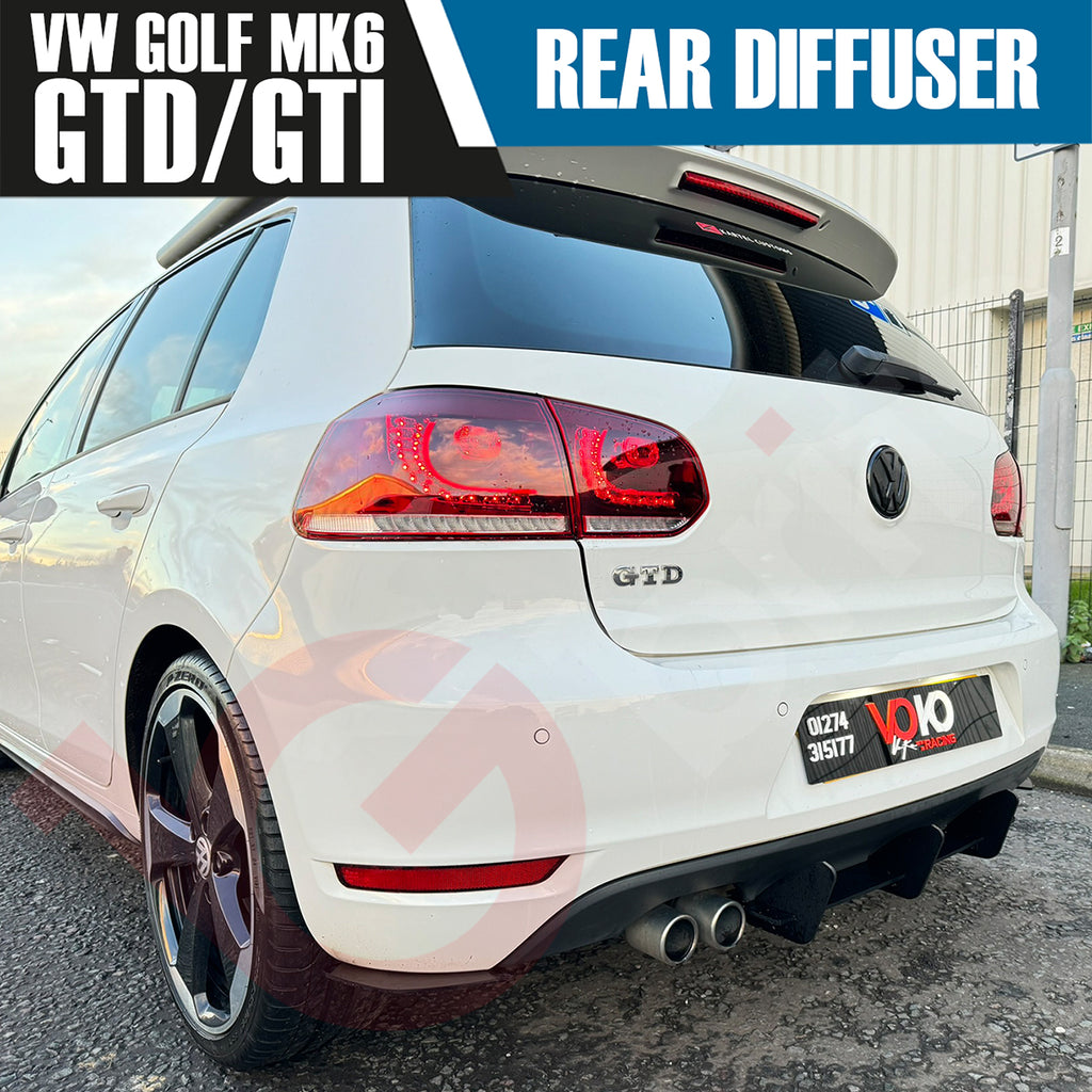 VW GOLF MK6 GTI & GTD VOKO RACING MATT BLACK REAR BUMPER DIFFUSER EXTENSION 2008-2012