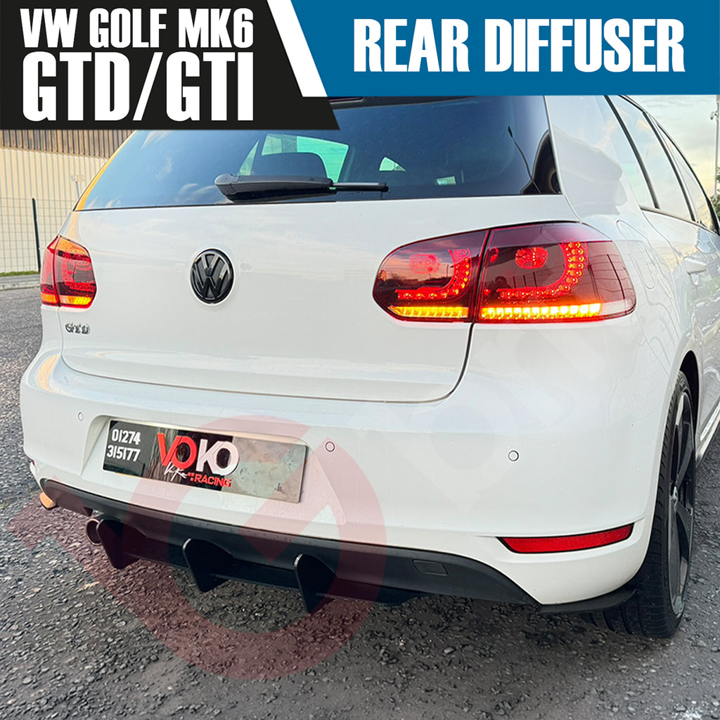 VW GOLF MK6 GTI & GTD VOKO RACING MATT BLACK REAR BUMPER DIFFUSER EXTENSION 2008-2012