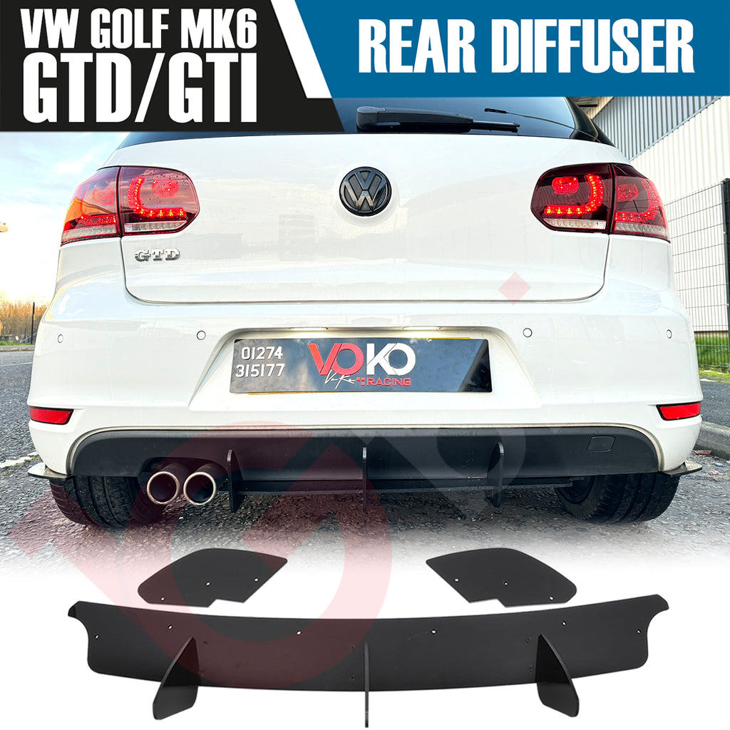 VW GOLF MK6 GTI & GTD VOKO RACING MATT BLACK REAR BUMPER DIFFUSER EXTENSION 2008-2012
