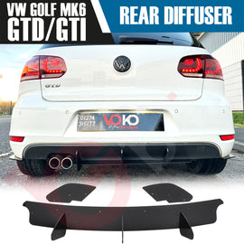 VW GOLF MK6 GTI & GTD VOKO RACING MATT BLACK REAR BUMPER DIFFUSER EXTENSION 2008-2012