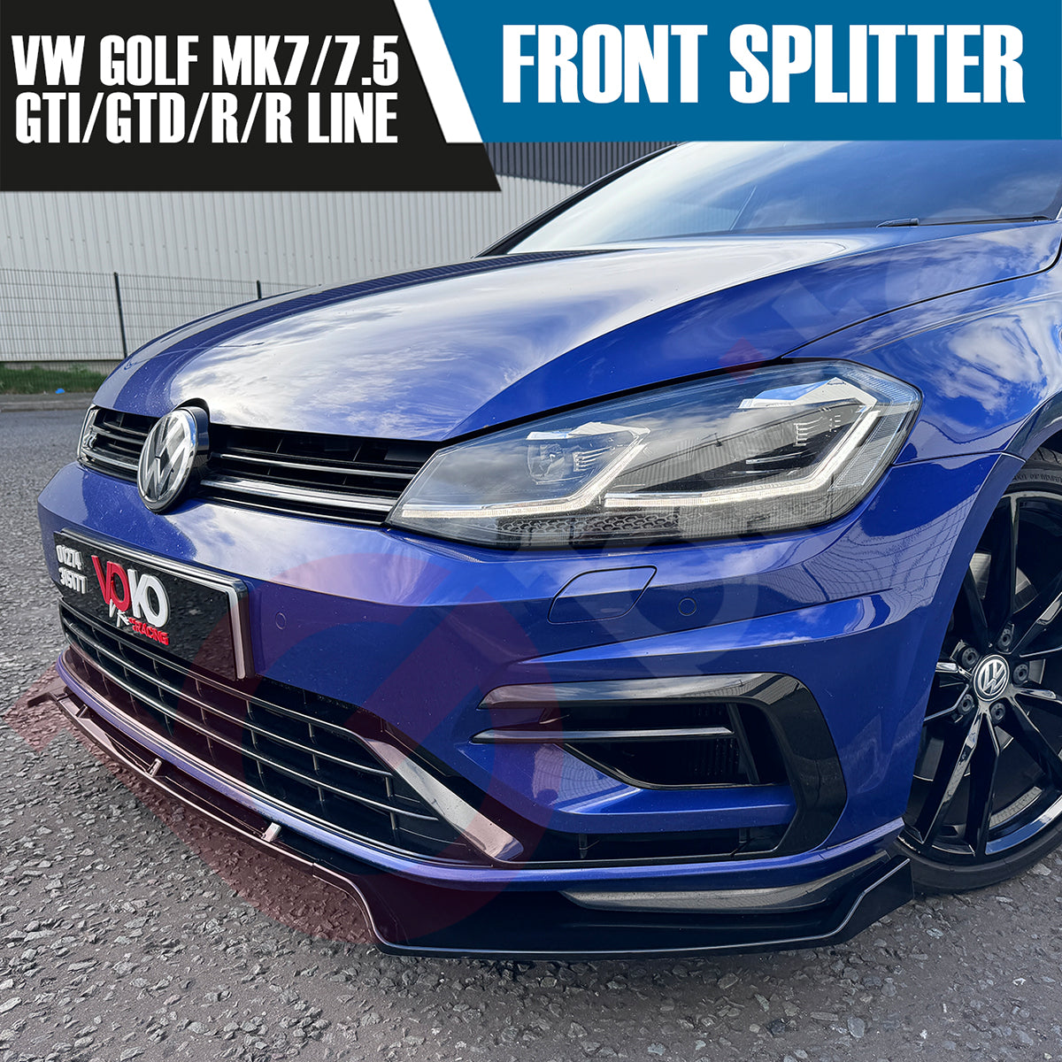 VW GOLF MK7/7.5 GTD GTI R/RLINE VOKO RACING GLOSS BLACK FRONT BUMPER SPLITTER LIP 2013-20