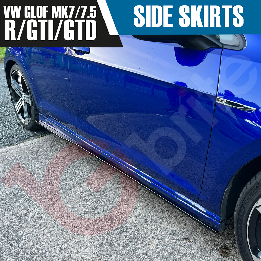 VW Golf MK7 MK7.5 GTI GTD R Gloss Black Side Skirt Extensions Trims 2013-2019