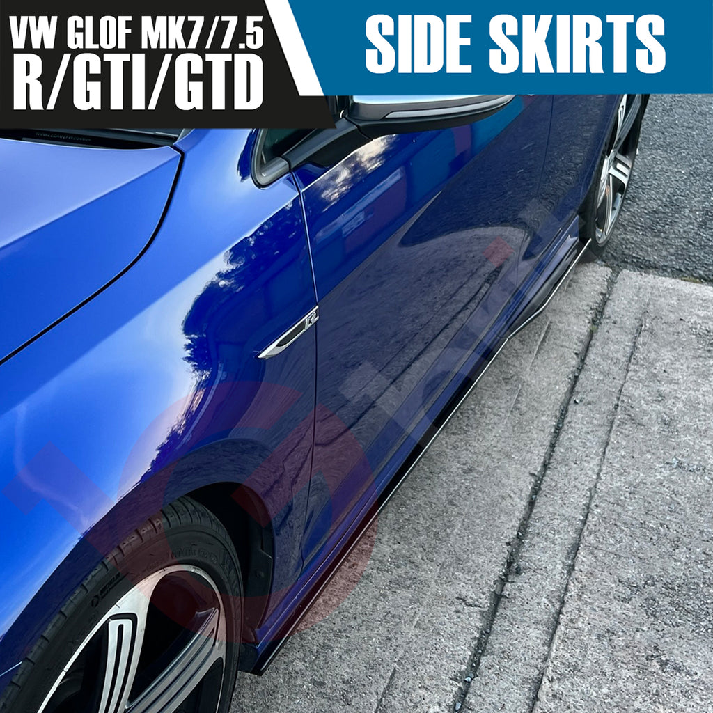 VW Golf MK7 MK7.5 GTI GTD R Gloss Black Side Skirt Extensions Trims 2013-2019