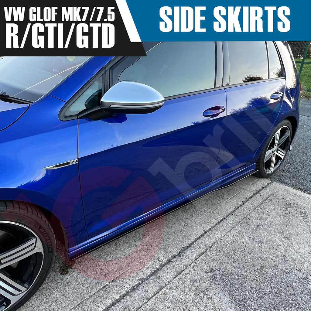 VW Golf MK7 MK7.5 GTI GTD R Gloss Black Side Skirt Extensions Trims 2013-2019