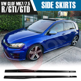 VW Golf MK7 MK7.5 GTI GTD R Gloss Black Side Skirt Extensions Trims 2013-2019