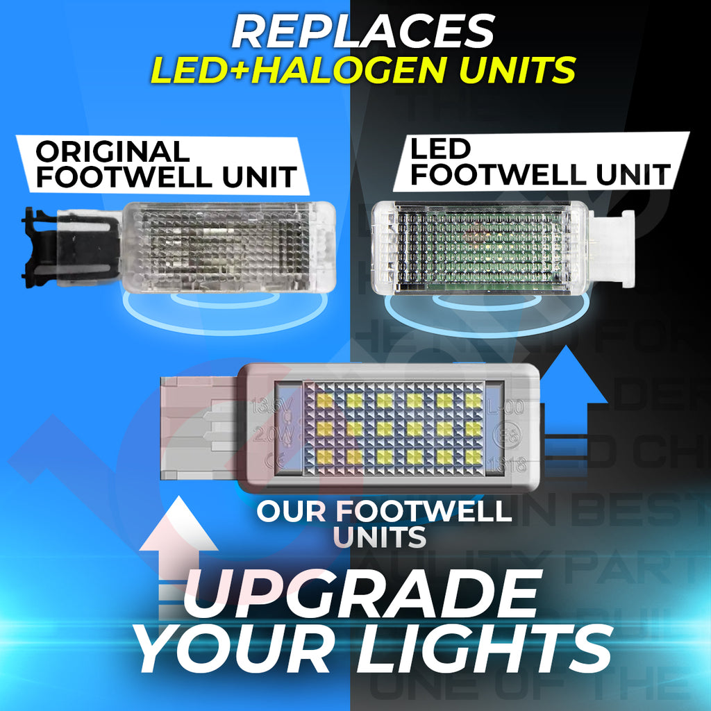 VW GOLF MK5 MK6 MK7 MK7.5 18 SMD LED FOOTWELL LIGHT UNITS OEM REPLACEMENT PLUG & PLAY