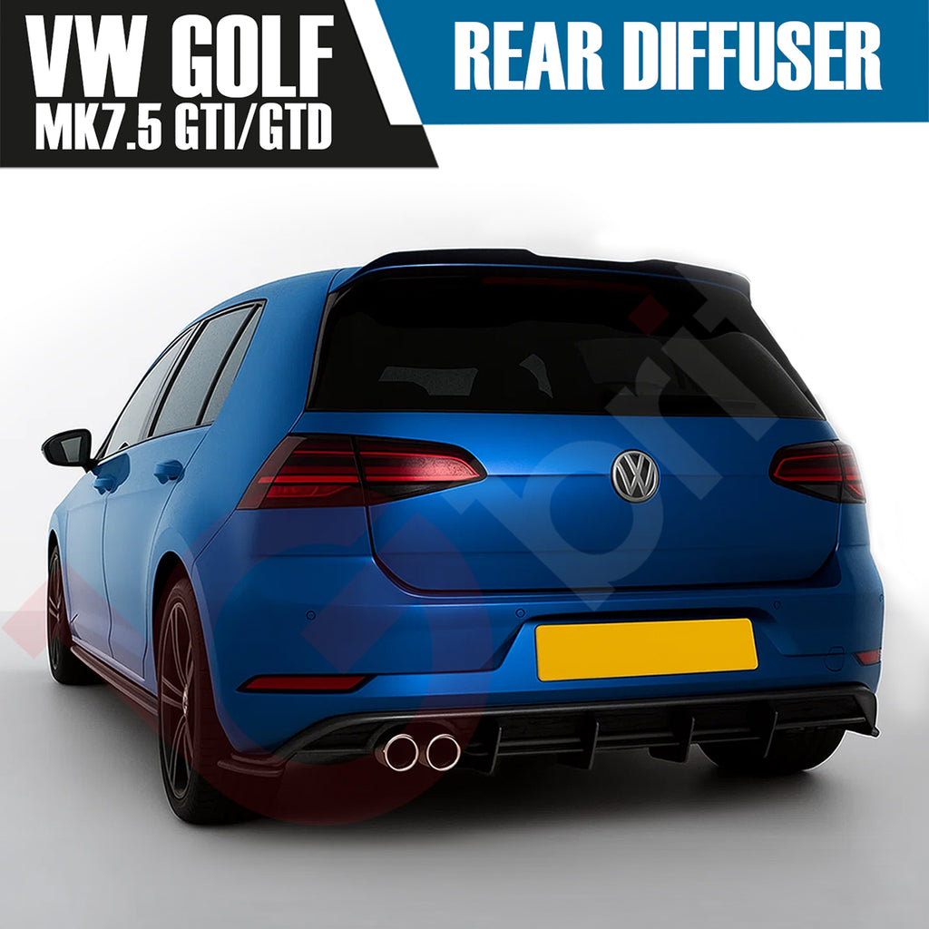 BLACK REAR BUMPER DIFFUSER EXTENSIONS FOR VW GOLF MK7.5 GTI GTD 2017-2020