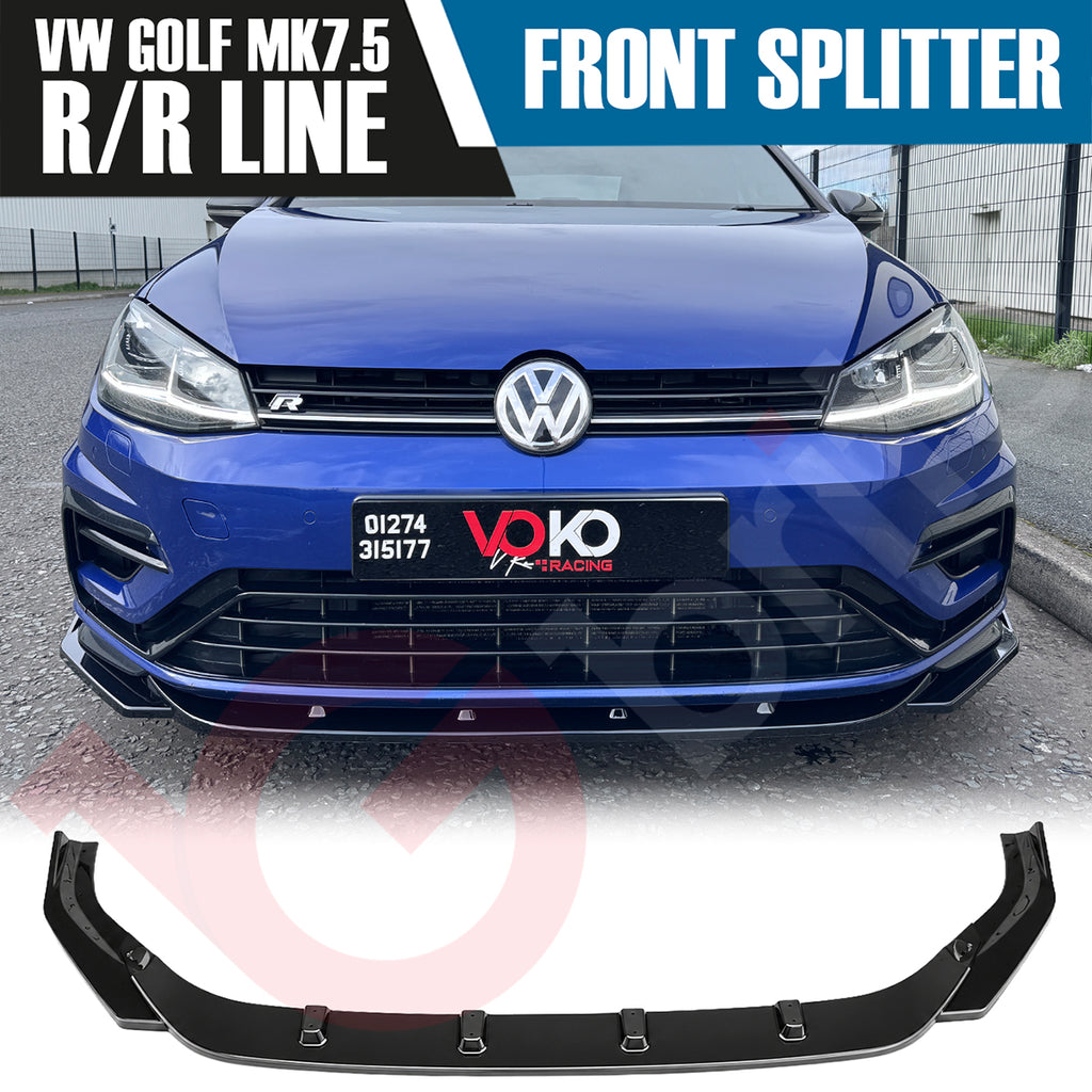 VOKO RACING VW GOLF MK 7.5 R & R LINE FRONT BUMPER SPLITTER LIP GLOSS BLACK 2017-2020
