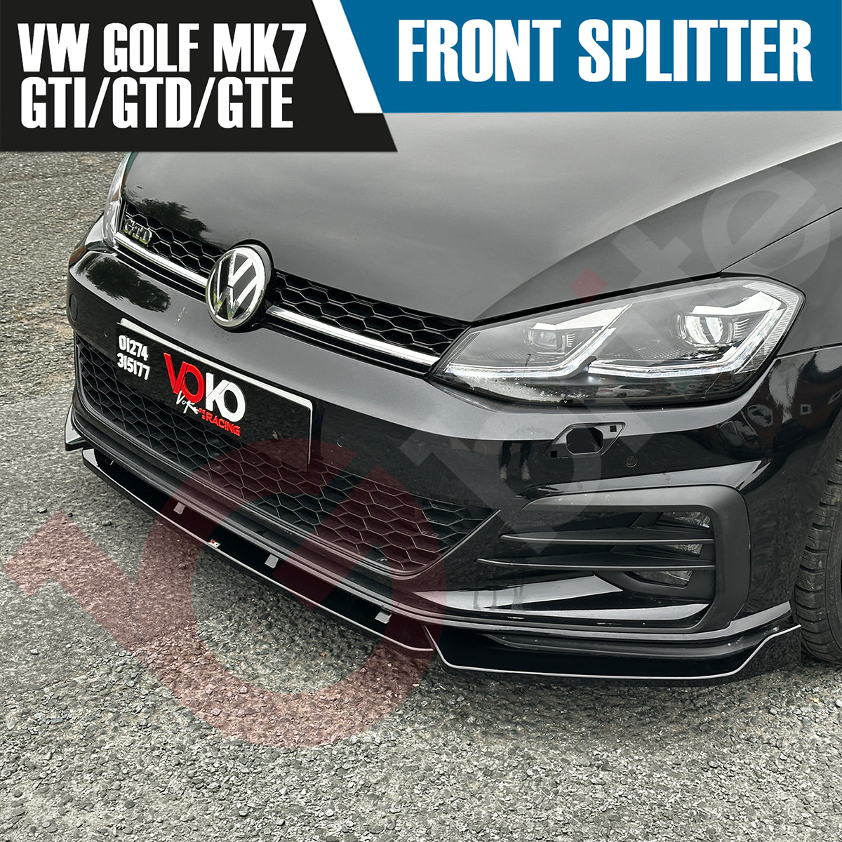 VW GOLF MK7 GTI GTD & GTE VOKO RACING GLOSS BLACK FRONT BUMPER SPLITTER LIP 2013-2016