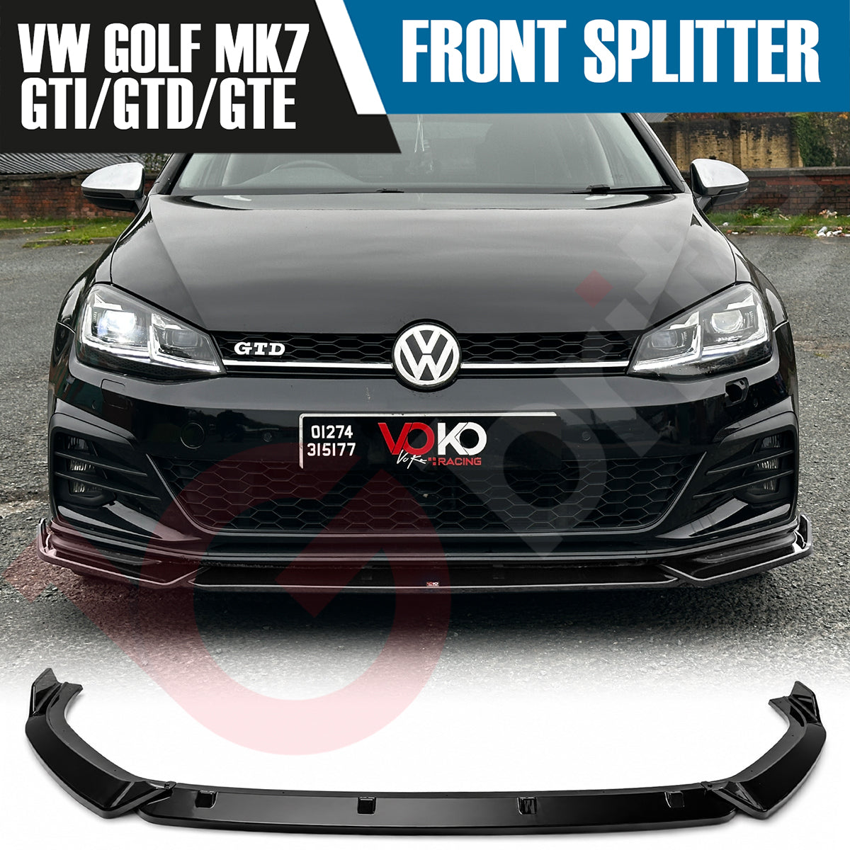 VW GOLF MK7 GTI GTD & GTE VOKO RACING GLOSS BLACK FRONT BUMPER SPLITTER LIP 2013-2016