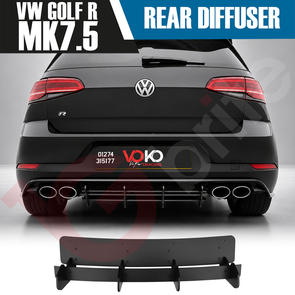 VW GOLF MK7.5 R REAR BUMPER DIFFUSER EXTENSION BLACK 2017-2020