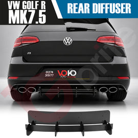 VW GOLF MK7.5 R REAR BUMPER DIFFUSER EXTENSION BLACK 2017-2020