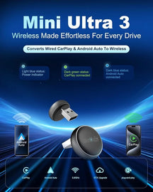 CarlinKit MINI Ultra 3 Wireless Adapter - Converts wired CarPlay/Android Auto to wireless