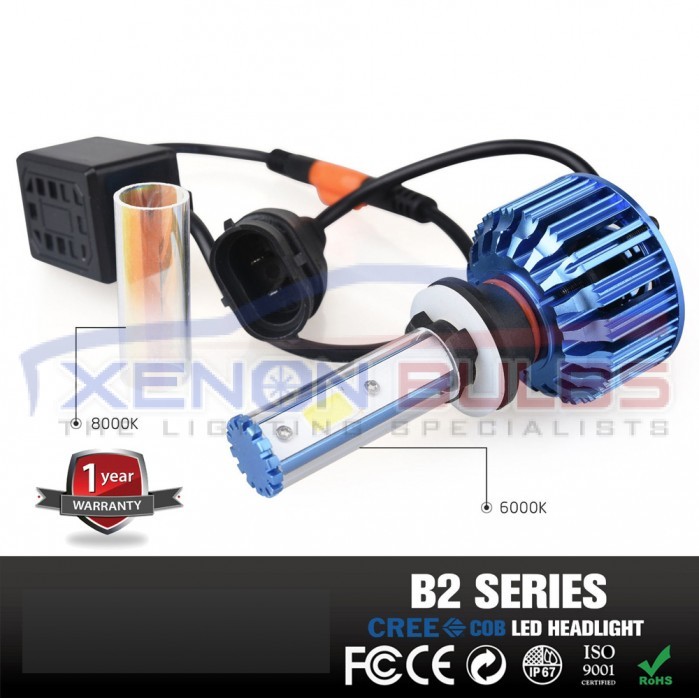 B2 Series COB CREE LED Headlight Conversion Kit H7 60W 6k 8k White